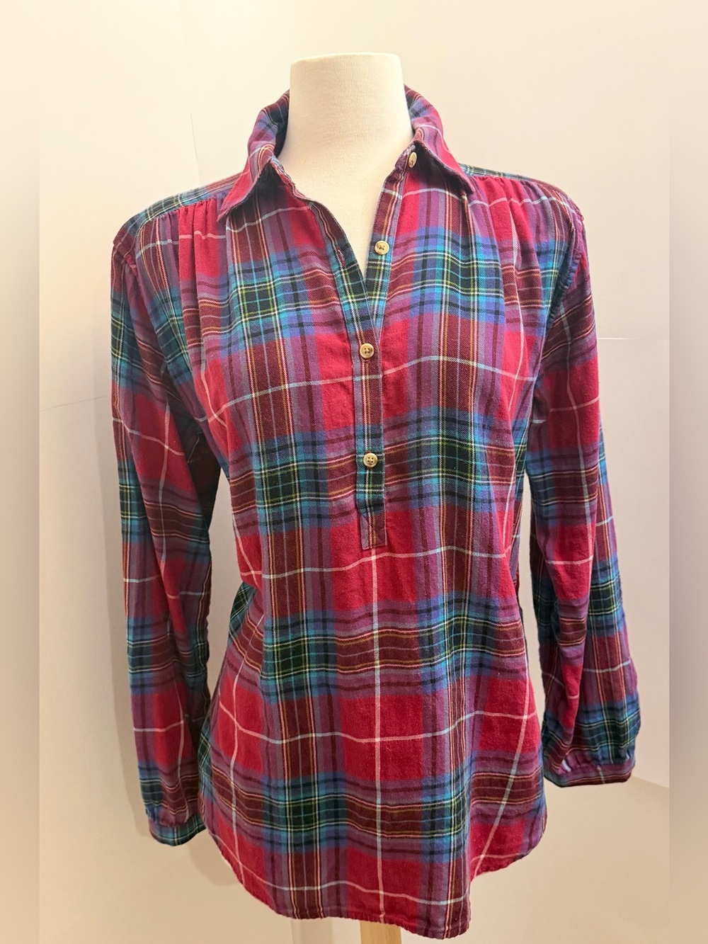 Chaps RL Red Multicolor Plaid Cotton Popover Shirt Tunic XL